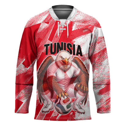 Personalized Tunisia Football Hockey Jersey Tunisian Flag Carthage Eagles Mascot Grunge Style