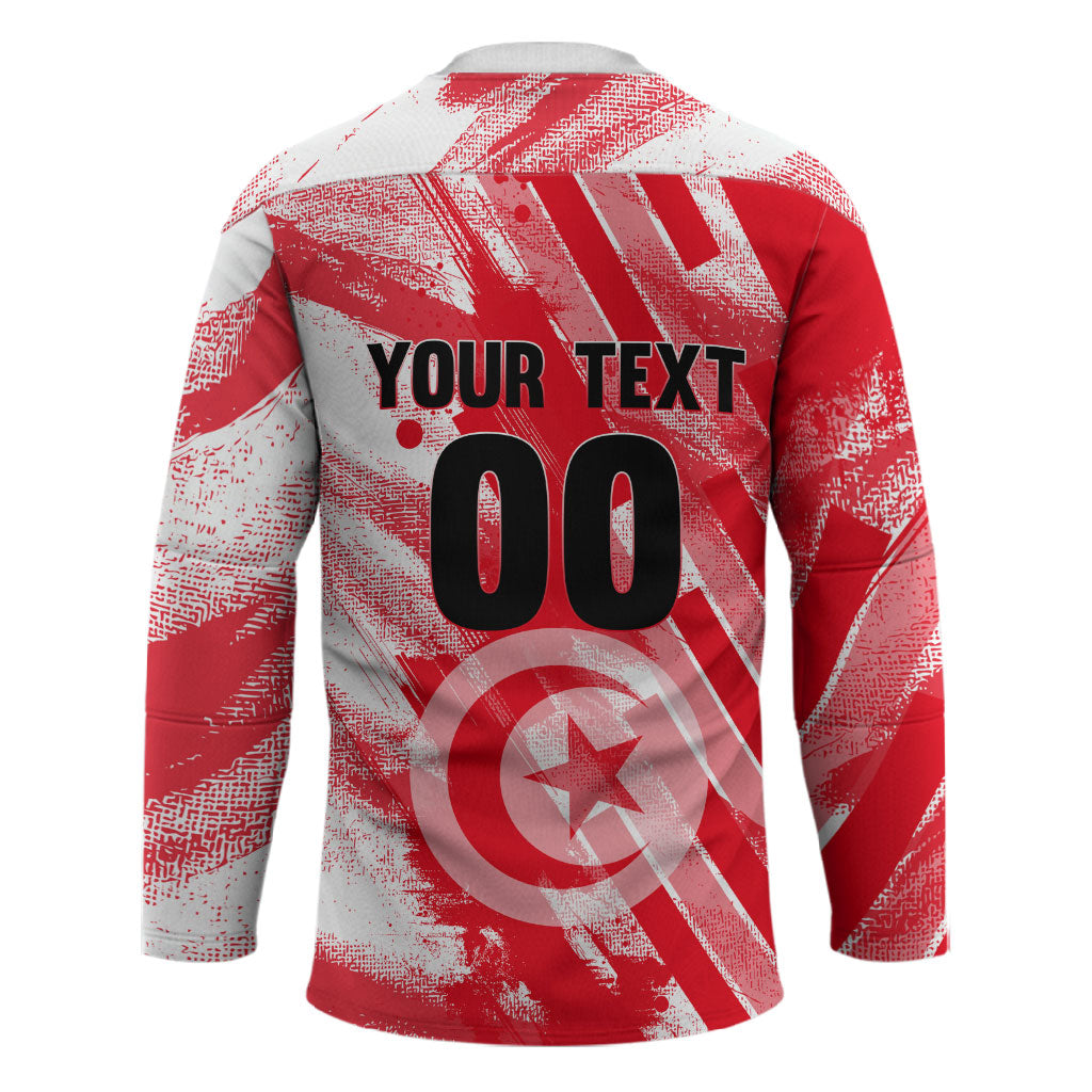 Personalized Tunisia Football Hockey Jersey Tunisian Flag Carthage Eagles Mascot Grunge Style
