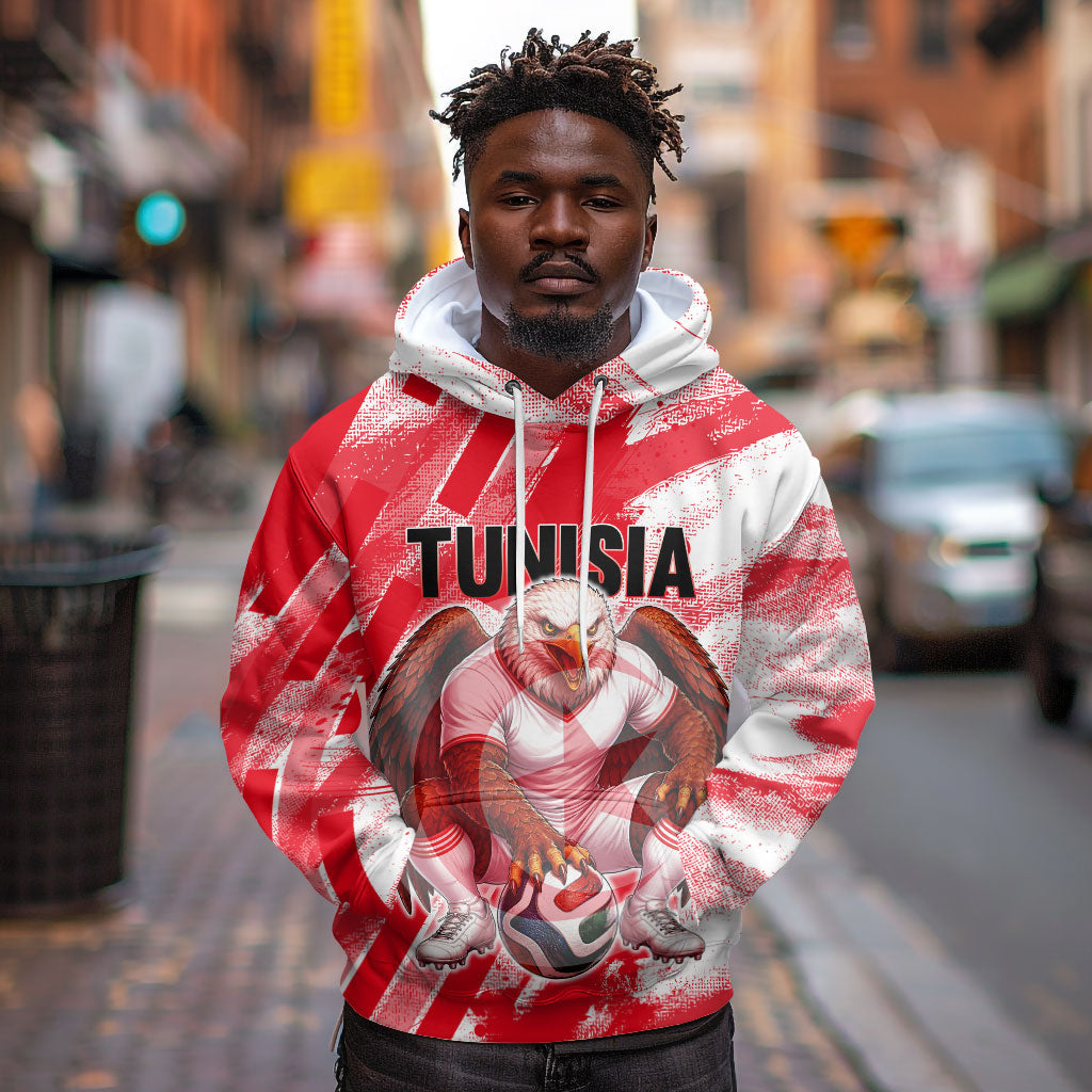 Personalized Tunisia Football Hoodie Tunisian Flag Carthage Eagles Mascot Grunge Style