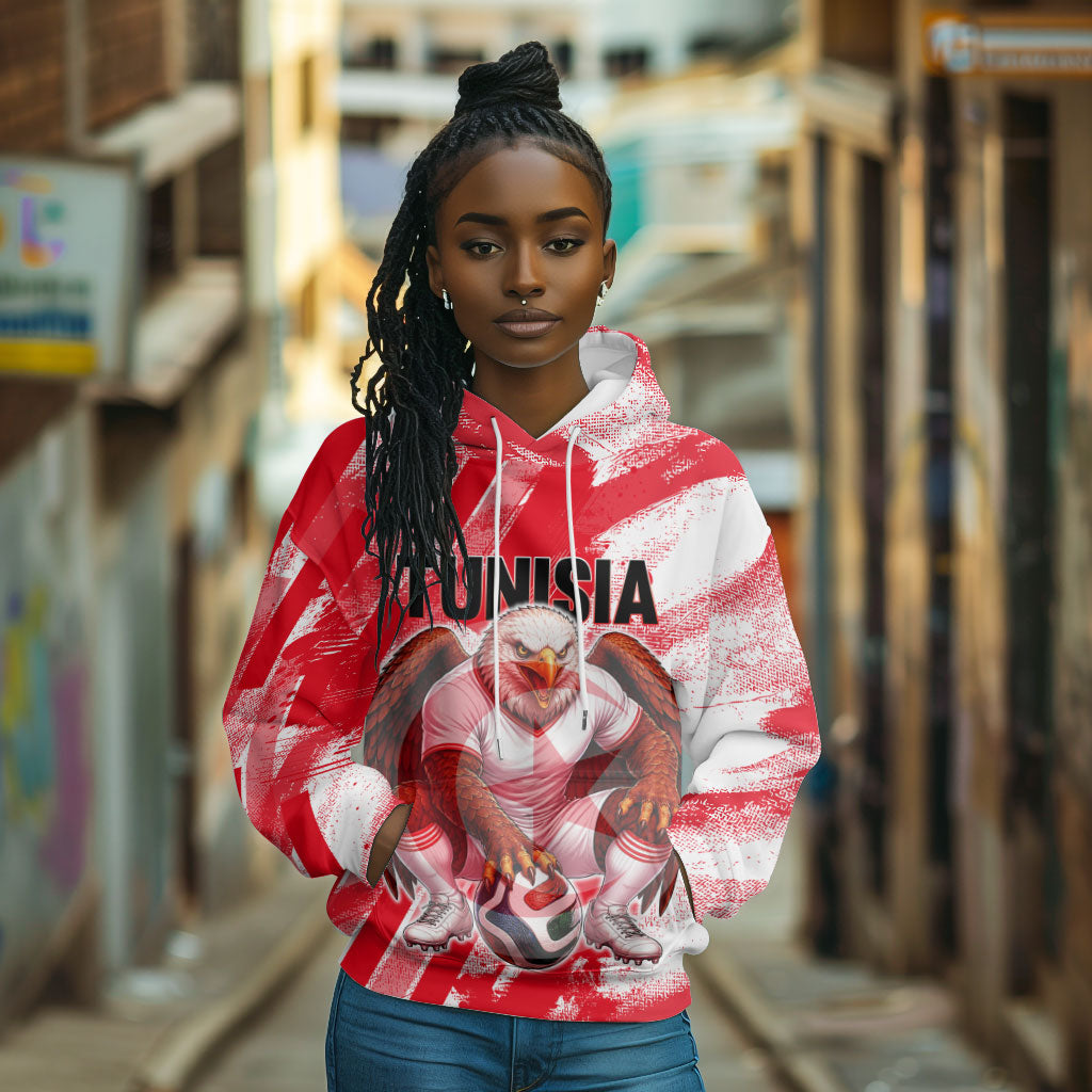 Personalized Tunisia Football Hoodie Tunisian Flag Carthage Eagles Mascot Grunge Style
