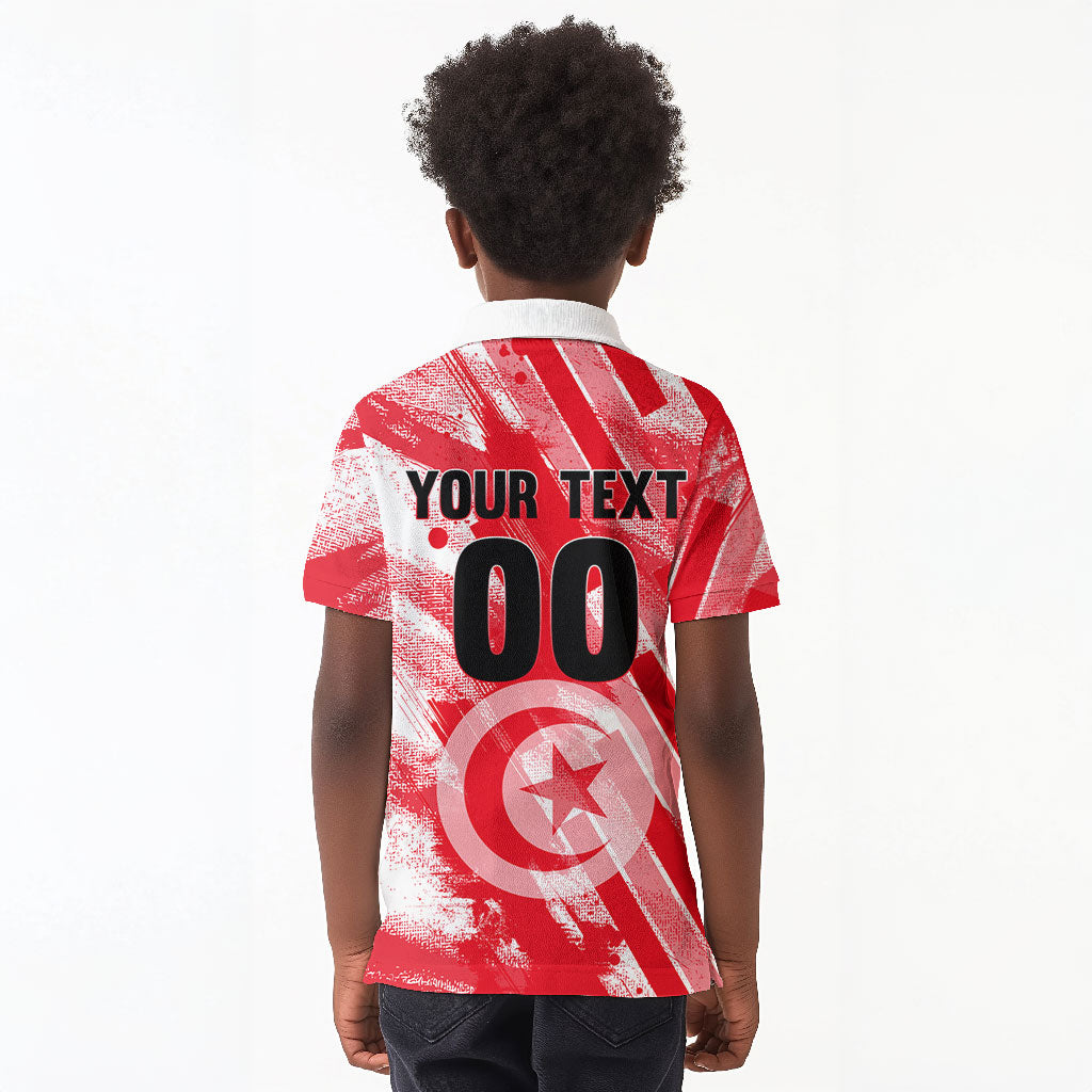 Personalized Tunisia Football Kid Polo Shirt Tunisian Flag Carthage Eagles Mascot Grunge Style