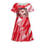 Personalized Tunisia Football Kid Short Sleeve Dress Tunisian Flag Carthage Eagles Mascot Grunge Style