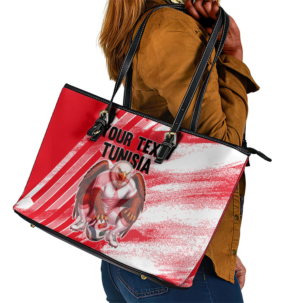 Personalized Tunisia Football Leather Tote Bag Tunisian Flag Carthage Eagles Mascot Grunge Style