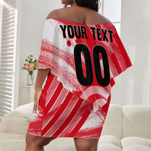 Personalized Tunisia Football Off Shoulder Short Dress Tunisian Flag Carthage Eagles Mascot Grunge Style