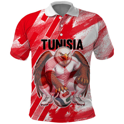 Personalized Tunisia Football Polo Shirt Tunisian Flag Carthage Eagles Mascot Grunge Style