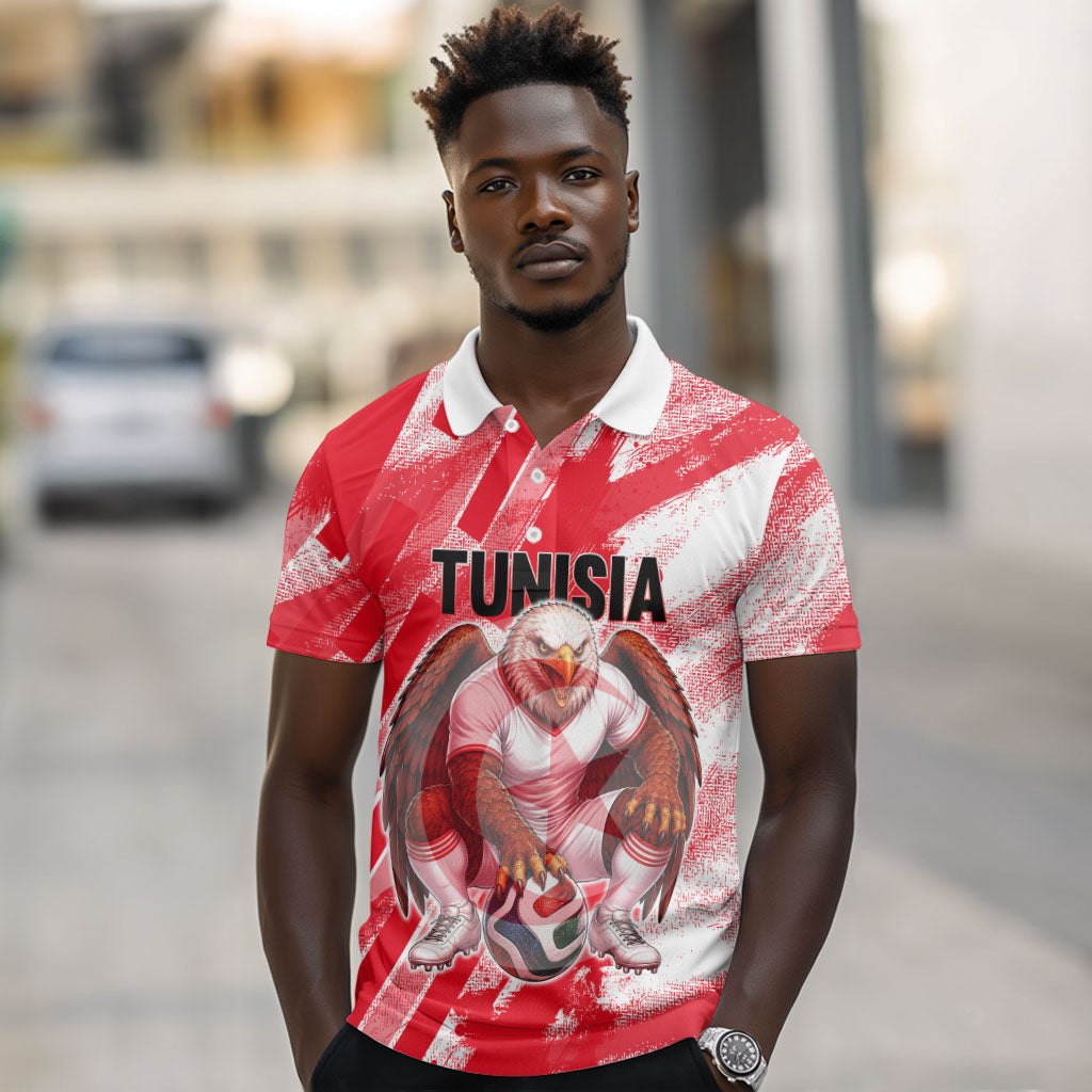 Personalized Tunisia Football Polo Shirt Tunisian Flag Carthage Eagles Mascot Grunge Style