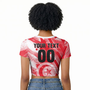 Personalized Tunisia Football Raglan Cropped T shirt Tunisian Flag Carthage Eagles Mascot Grunge Style