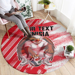 Personalized Tunisia Football Round Carpet Tunisian Flag Carthage Eagles Mascot Grunge Style