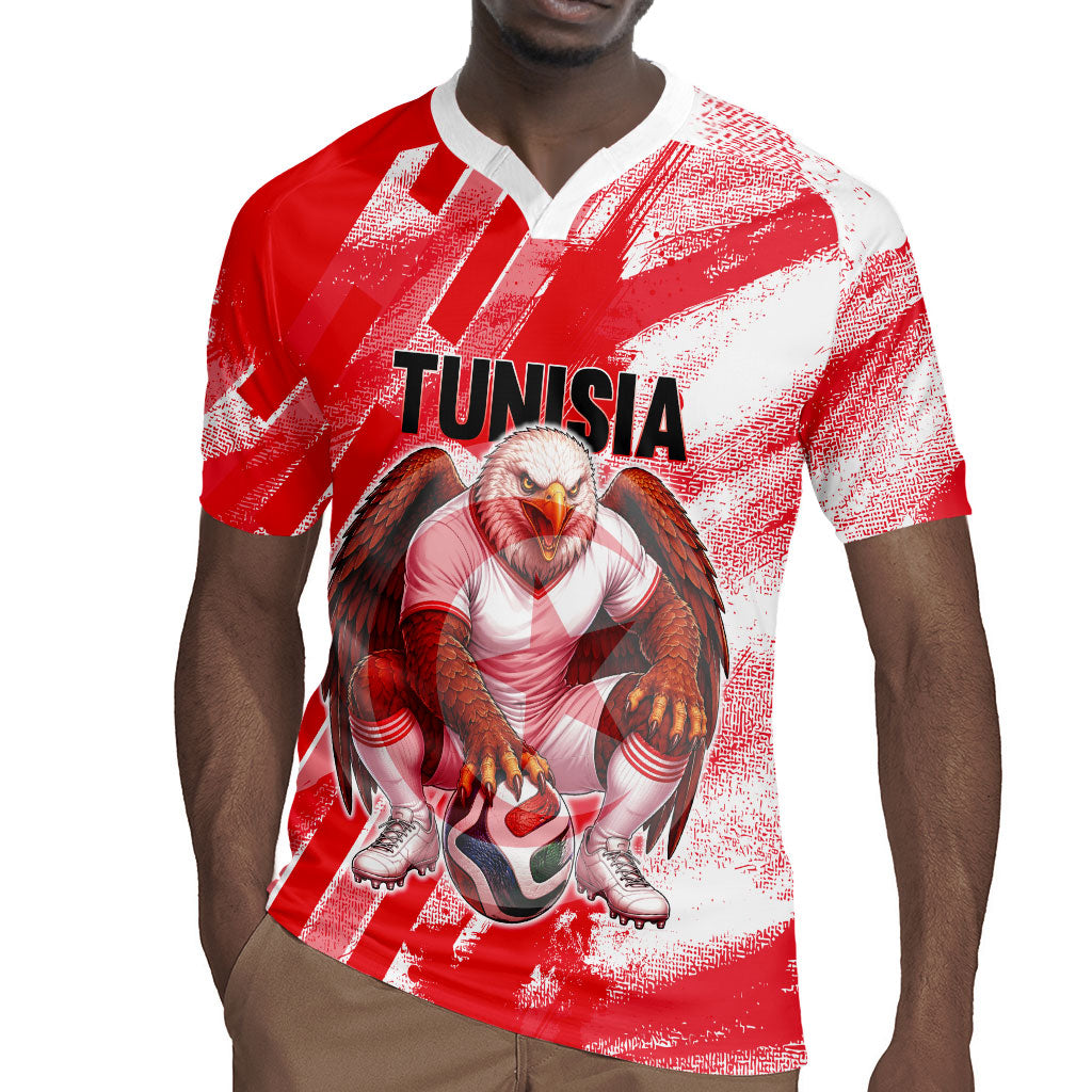 Personalized Tunisia Football Rugby Jersey Tunisian Flag Carthage Eagles Mascot Grunge Style