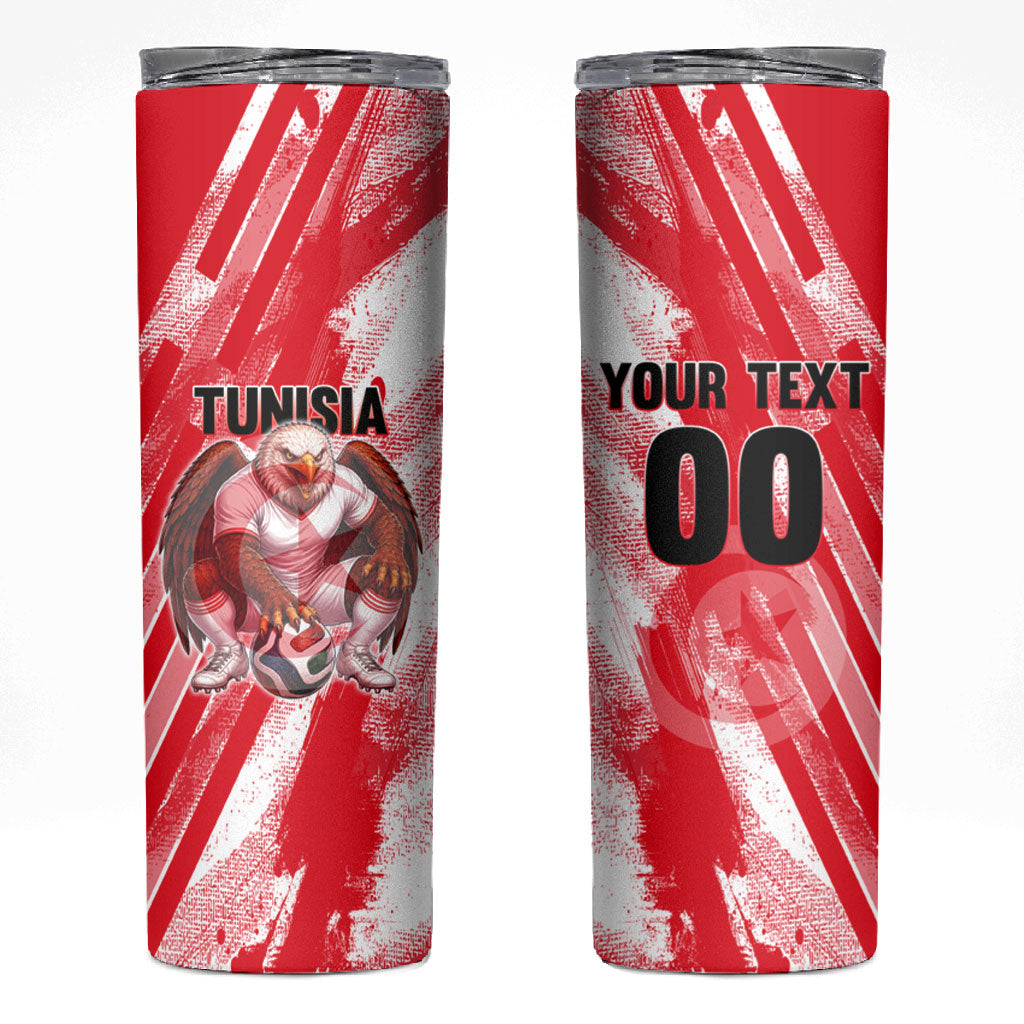 Personalized Tunisia Football Skinny Tumbler Tunisian Flag Carthage Eagles Mascot Grunge Style