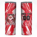 Personalized Tunisia Football Skinny Tumbler Tunisian Flag Carthage Eagles Mascot Grunge Style