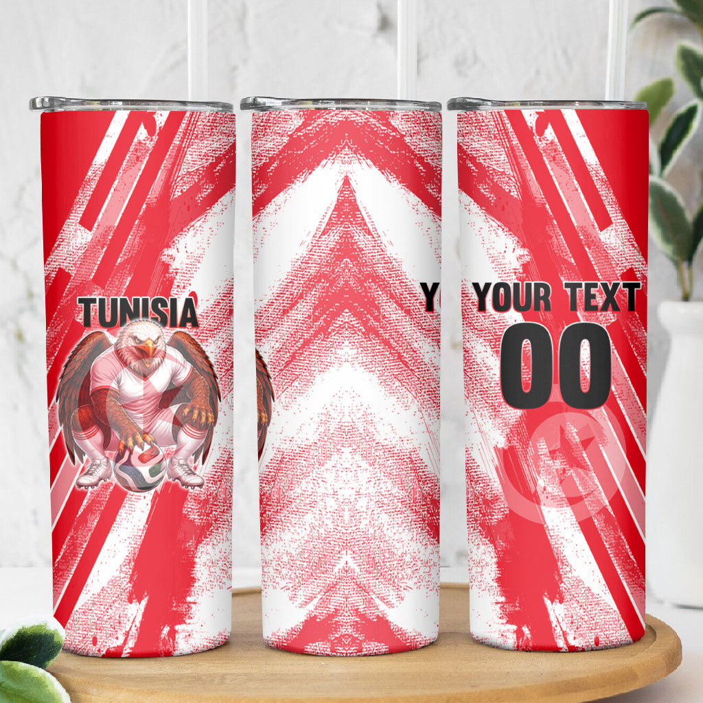 Personalized Tunisia Football Skinny Tumbler Tunisian Flag Carthage Eagles Mascot Grunge Style