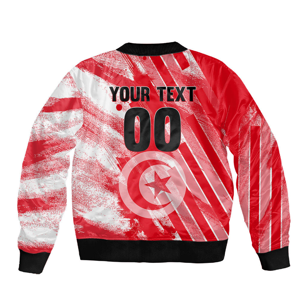 Personalized Tunisia Football Sleeve Zip Bomber Jacket Tunisian Flag Carthage Eagles Mascot Grunge Style