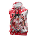 Personalized Tunisia Football Sleeveless Hoodie Tunisian Flag Carthage Eagles Mascot Grunge Style