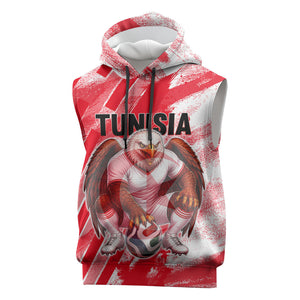 Personalized Tunisia Football Sleeveless Hoodie Tunisian Flag Carthage Eagles Mascot Grunge Style