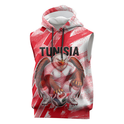 Personalized Tunisia Football Sleeveless Hoodie Tunisian Flag Carthage Eagles Mascot Grunge Style