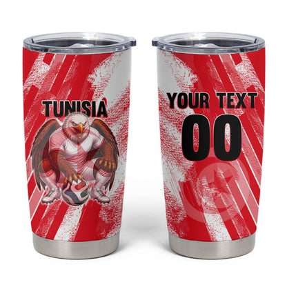 Personalized Tunisia Football Tumbler Cup Tunisian Flag Carthage Eagles Mascot Grunge Style
