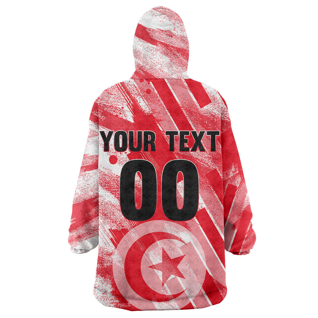 Personalized Tunisia Football Wearable Blanket Hoodie Tunisian Flag Carthage Eagles Mascot Grunge Style