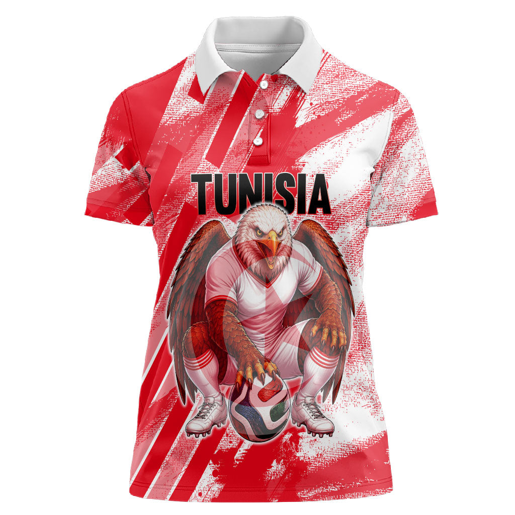 Personalized Tunisia Football Women Polo Shirt Tunisian Flag Carthage Eagles Mascot Grunge Style