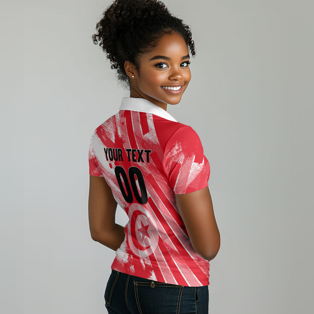 Personalized Tunisia Football Women Polo Shirt Tunisian Flag Carthage Eagles Mascot Grunge Style