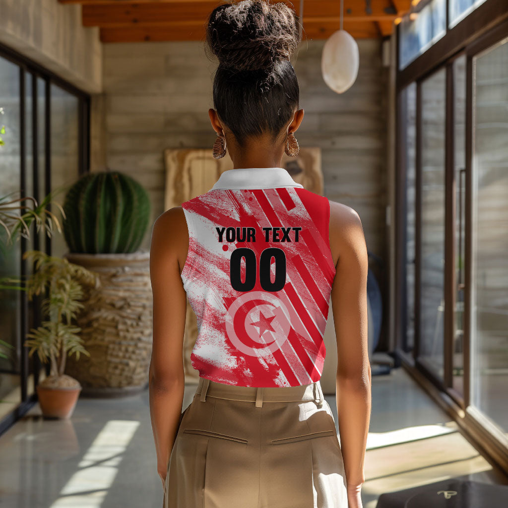 Personalized Tunisia Football Women Sleeveless Polo Shirt Tunisian Flag Carthage Eagles Mascot Grunge Style