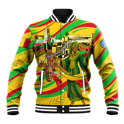 Mali Independence Day Baseball Jacket Traditional West African Cultural Pride Flag Colors