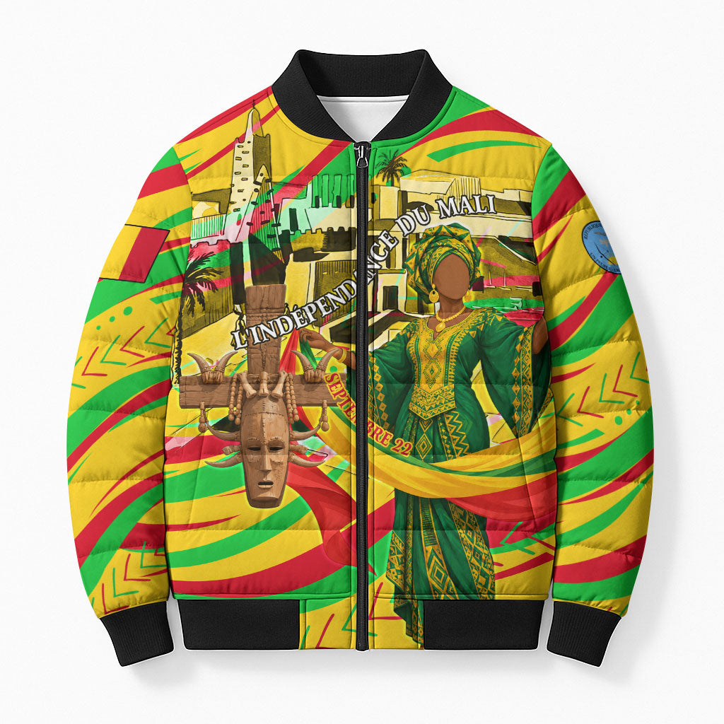 Mali Independence Day Bomber Puffer Jacket Traditional West African Cultural Pride Flag Colors