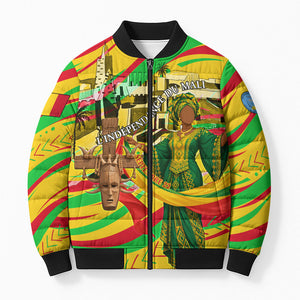 Mali Independence Day Bomber Puffer Jacket Traditional West African Cultural Pride Flag Colors