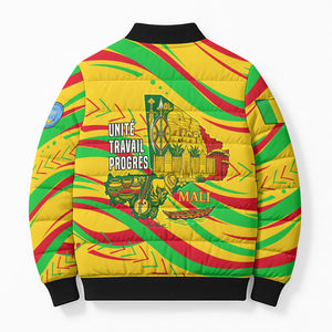 Mali Independence Day Bomber Puffer Jacket Traditional West African Cultural Pride Flag Colors