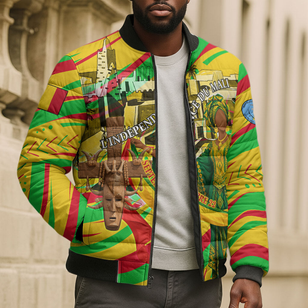 Mali Independence Day Bomber Puffer Jacket Traditional West African Cultural Pride Flag Colors