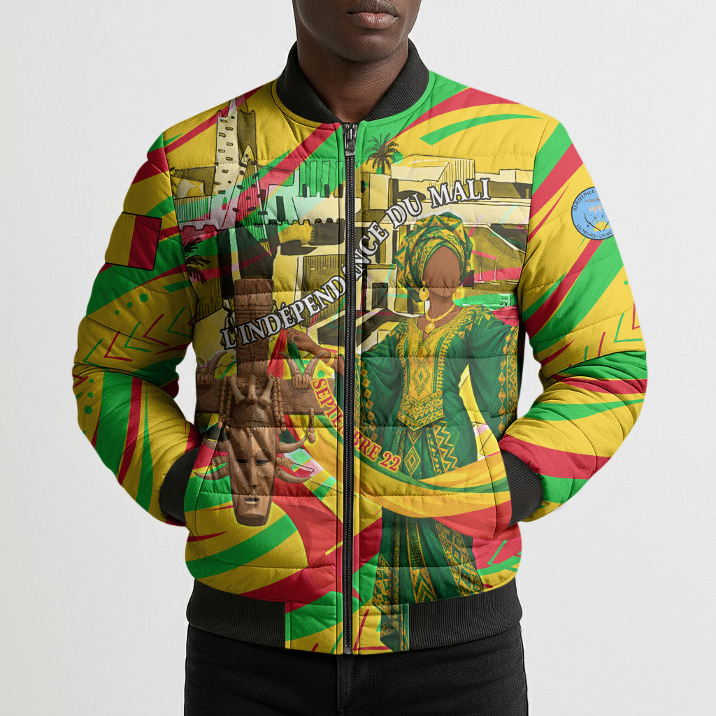 Mali Independence Day Bomber Puffer Jacket Traditional West African Cultural Pride Flag Colors