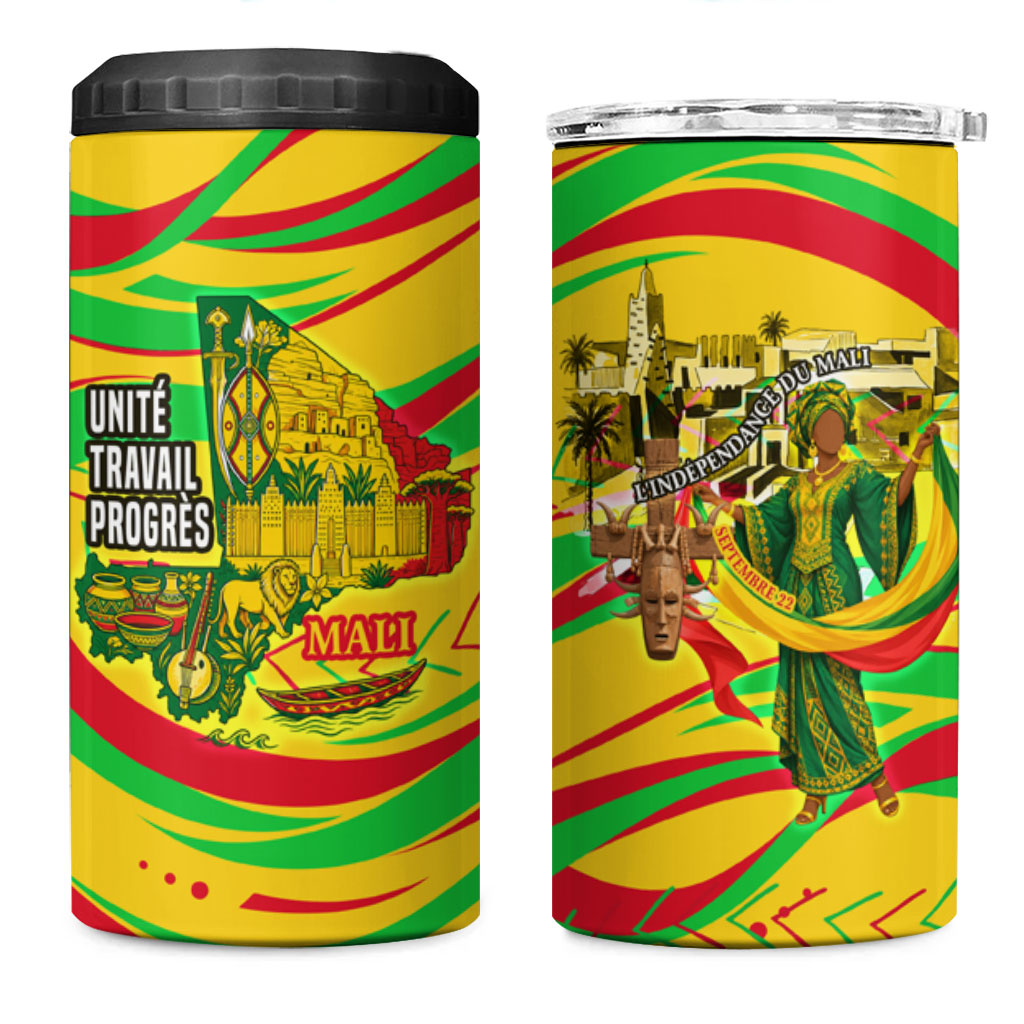 Mali Independence Day 4 in 1 Can Cooler Tumbler Traditional West African Cultural Pride Flag Colors