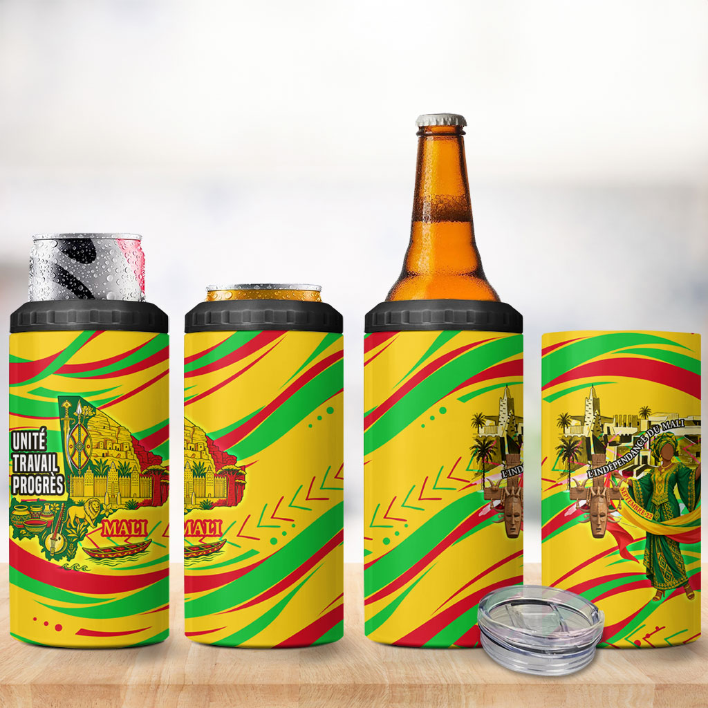 Mali Independence Day 4 in 1 Can Cooler Tumbler Traditional West African Cultural Pride Flag Colors