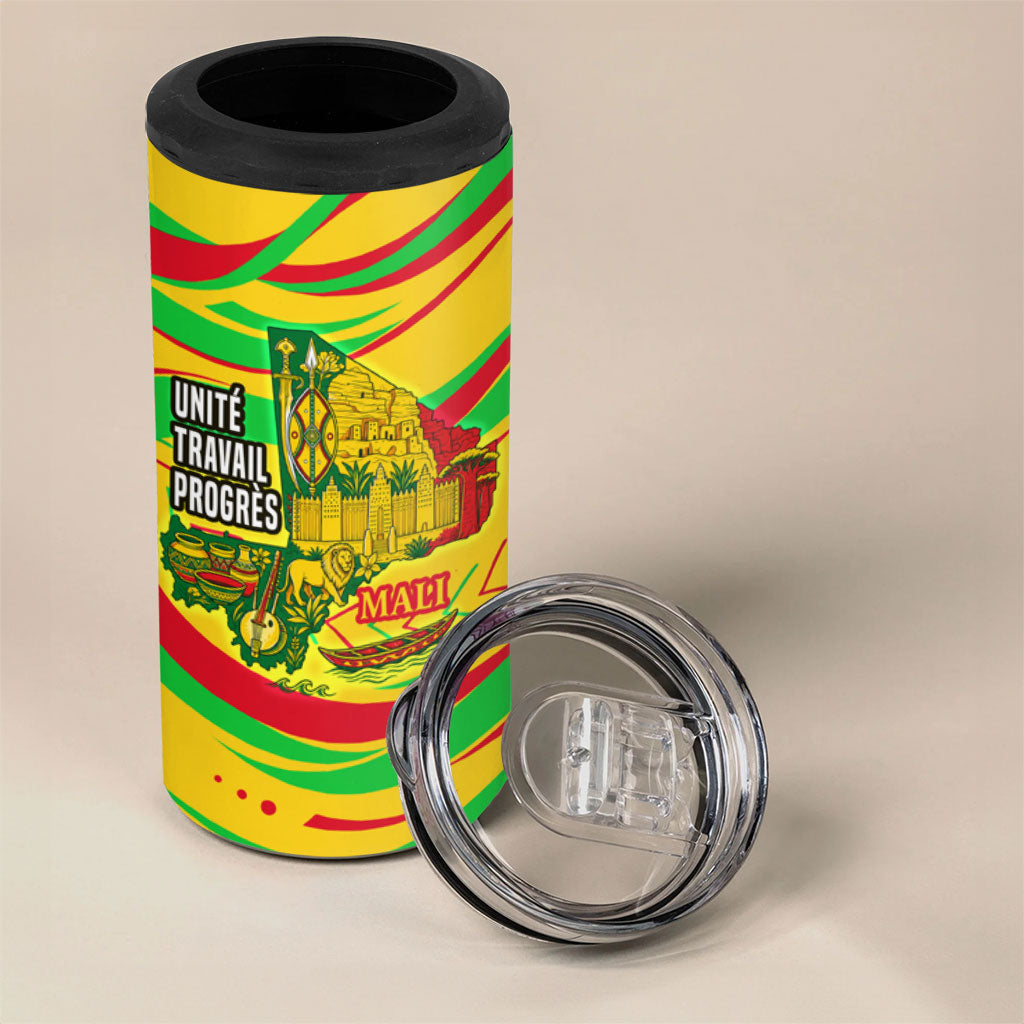 Mali Independence Day 4 in 1 Can Cooler Tumbler Traditional West African Cultural Pride Flag Colors