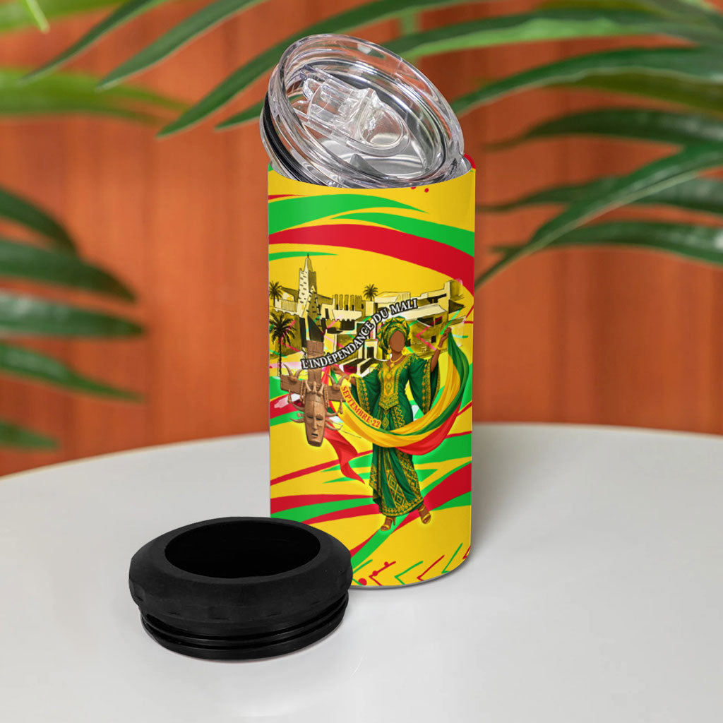 Mali Independence Day 4 in 1 Can Cooler Tumbler Traditional West African Cultural Pride Flag Colors