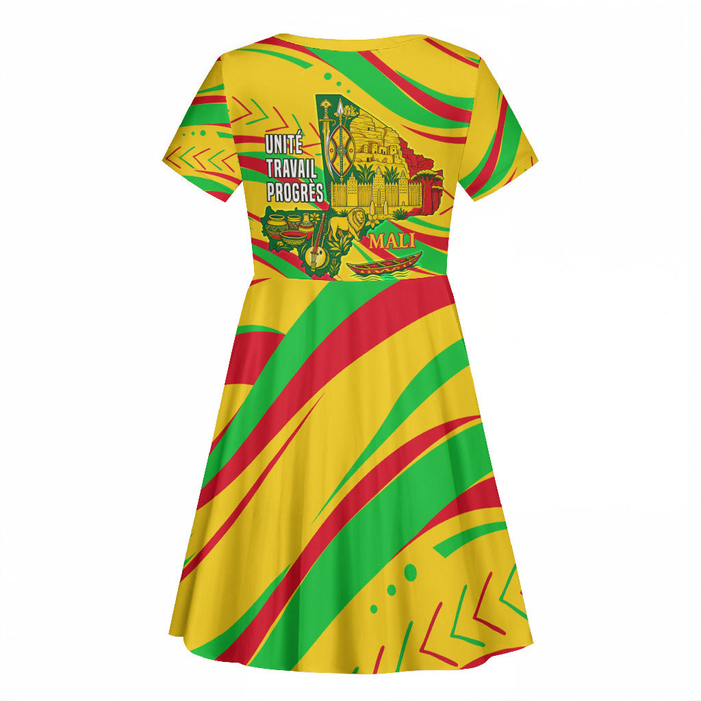 Mali Independence Day Kid Short Sleeve Dress Traditional West African Cultural Pride Flag Colors