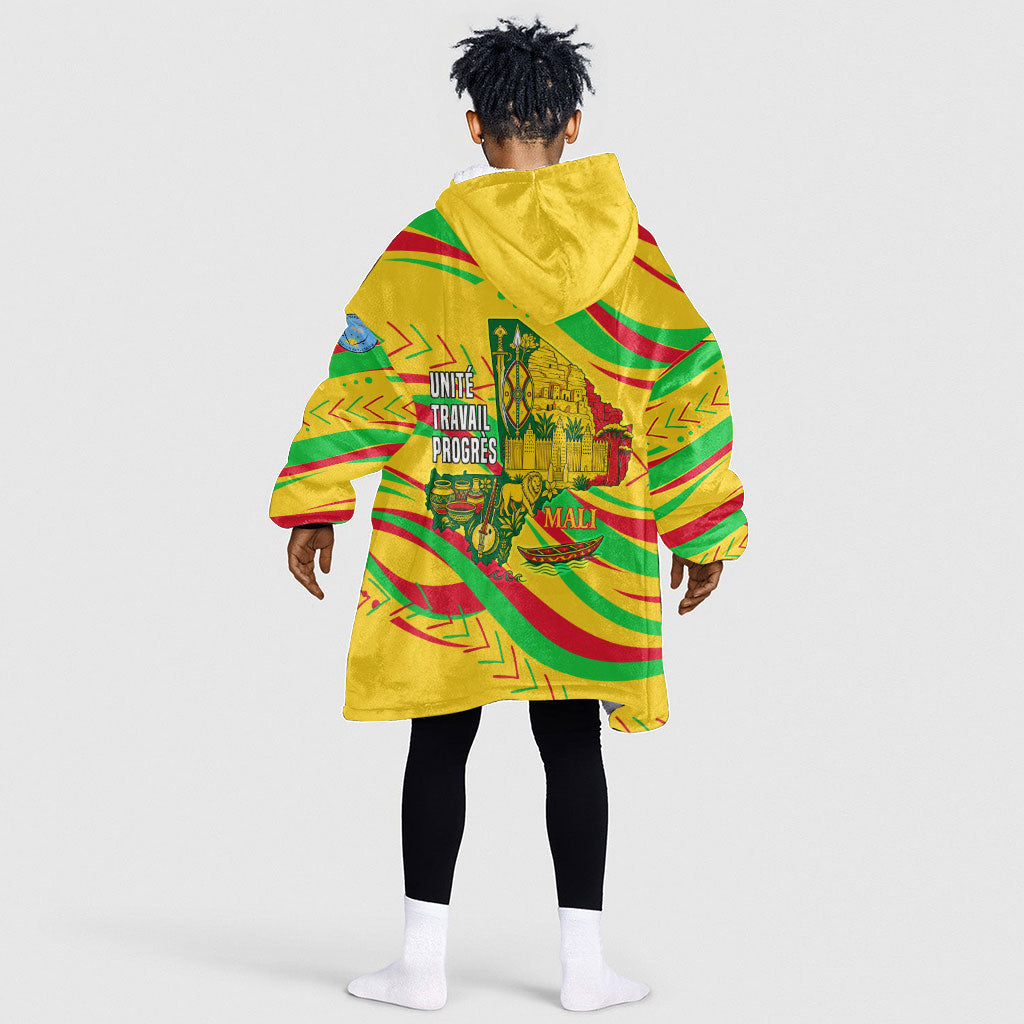 Mali Independence Day Kid Wearable Blanket Hoodie Traditional West African Cultural Pride Flag Colors