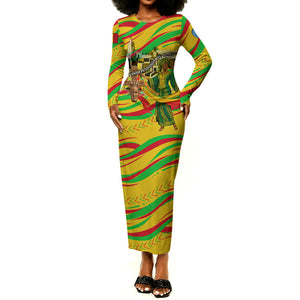 Mali Independence Day Long Sleeve Bodycon Dress Traditional West African Cultural Pride Flag Colors