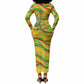 Mali Independence Day Long Sleeve Bodycon Dress Traditional West African Cultural Pride Flag Colors