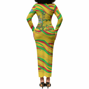 Mali Independence Day Long Sleeve Bodycon Dress Traditional West African Cultural Pride Flag Colors
