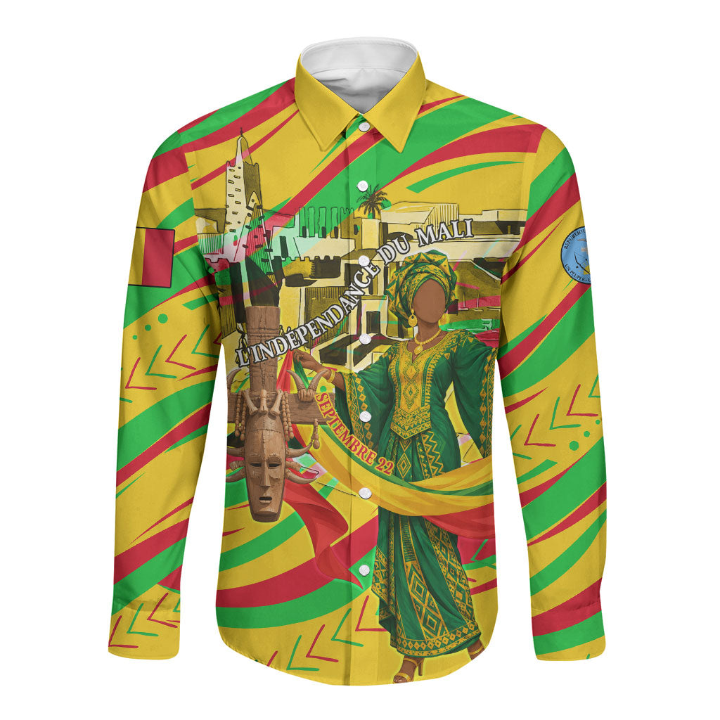 Mali Independence Day Long Sleeve Button Shirt Traditional West African Cultural Pride Flag Colors