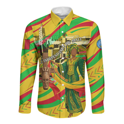 Mali Independence Day Long Sleeve Button Shirt Traditional West African Cultural Pride Flag Colors