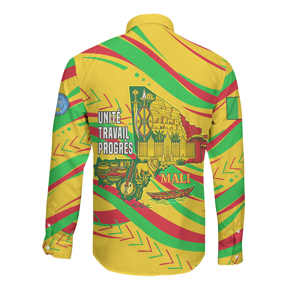 Mali Independence Day Long Sleeve Button Shirt Traditional West African Cultural Pride Flag Colors