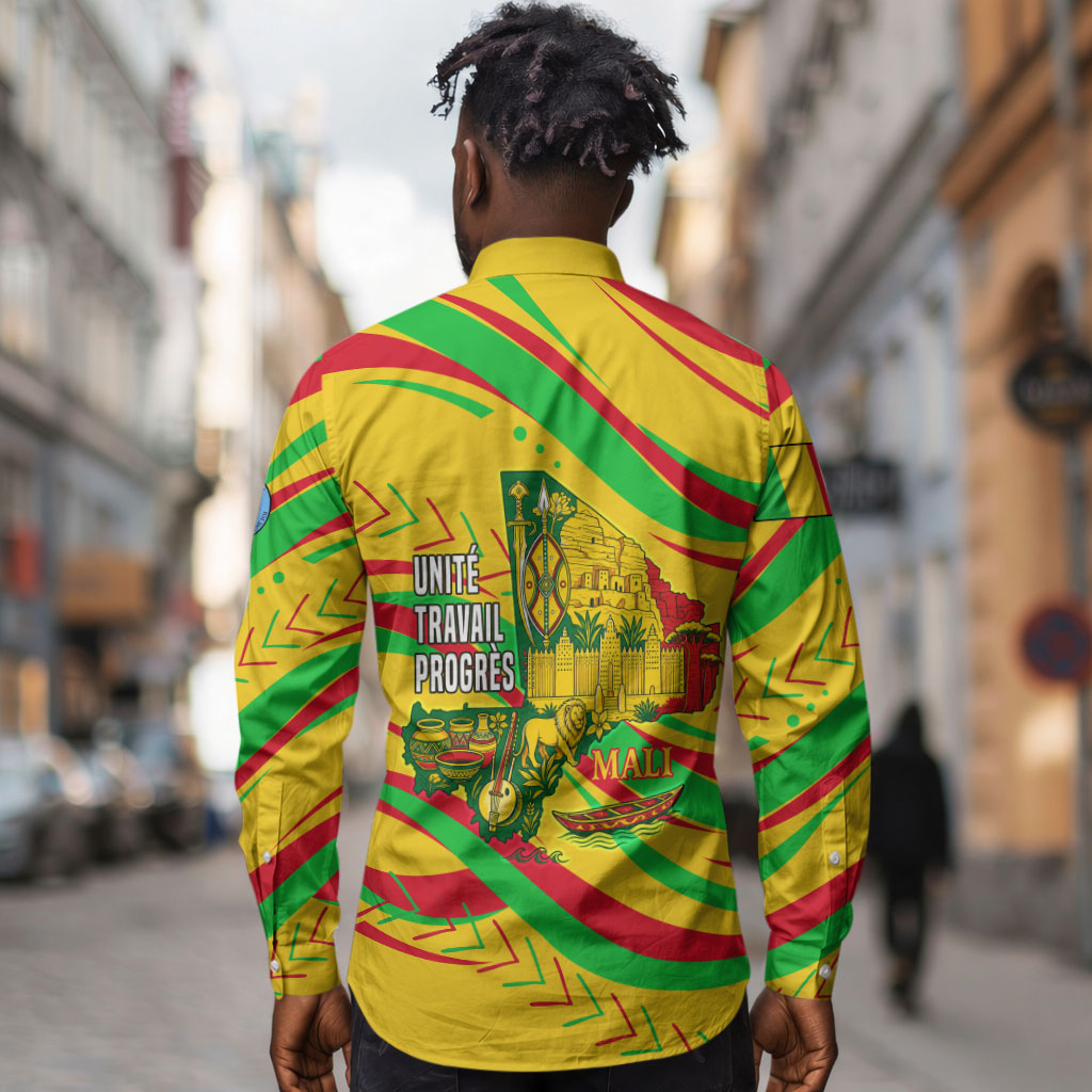 Mali Independence Day Long Sleeve Button Shirt Traditional West African Cultural Pride Flag Colors