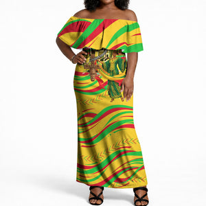 Mali Independence Day Off Shoulder Maxi Dress Traditional West African Cultural Pride Flag Colors