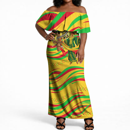 Mali Independence Day Off Shoulder Maxi Dress Traditional West African Cultural Pride Flag Colors