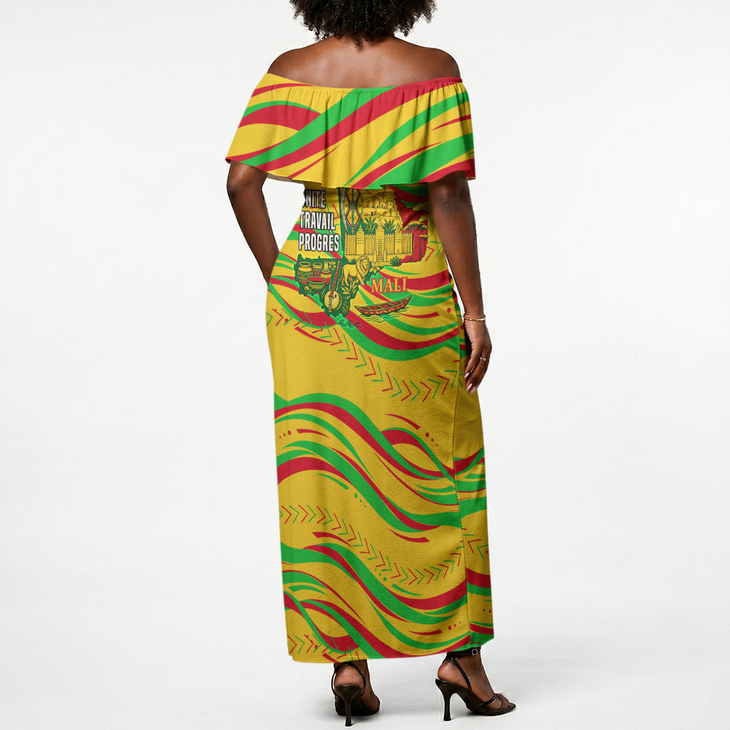 Mali Independence Day Off Shoulder Maxi Dress Traditional West African Cultural Pride Flag Colors