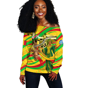 Mali Independence Day Off Shoulder Sweater Traditional West African Cultural Pride Flag Colors