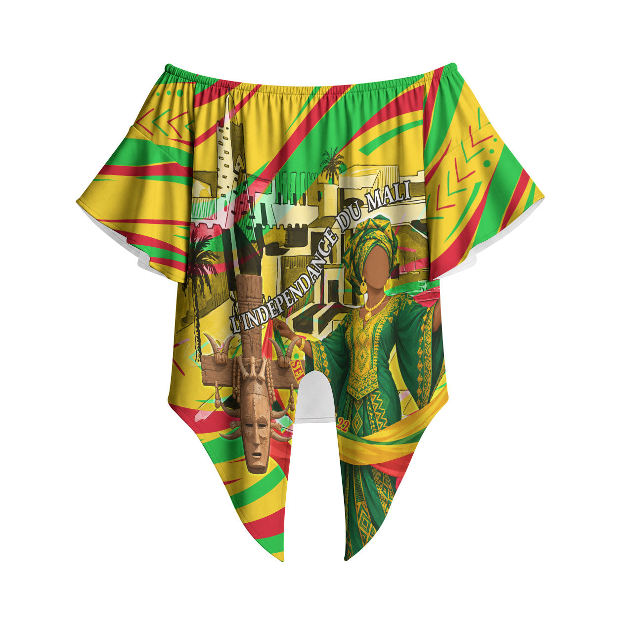 Mali Independence Day Off Shoulder Wrap Waist Top Traditional West African Cultural Pride Flag Colors