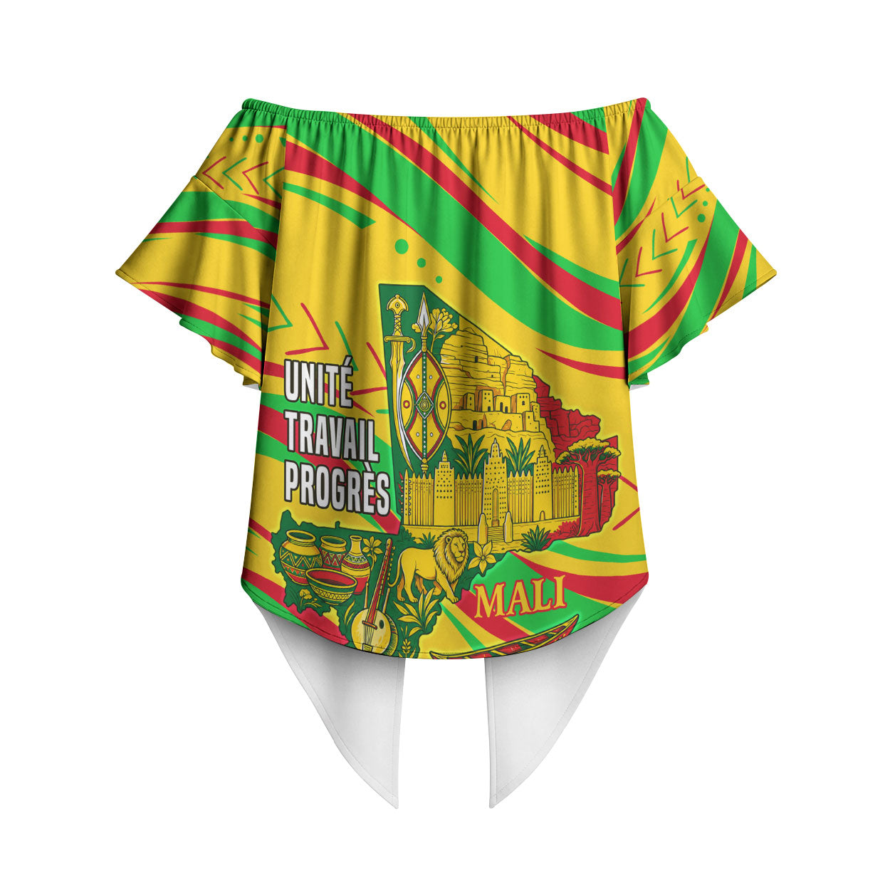 Mali Independence Day Off Shoulder Wrap Waist Top Traditional West African Cultural Pride Flag Colors